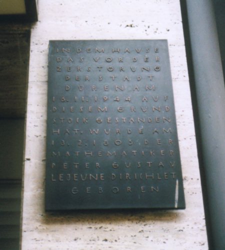 Gedenktafel fuer Peter Gustav Lejeune Dirichlet /
Commemorative plaque for Peter Gustav Lejeune Dirichlet