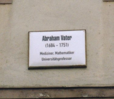 Gedenktafel fuer Abraham Vater /
Plaque for Abraham Vater